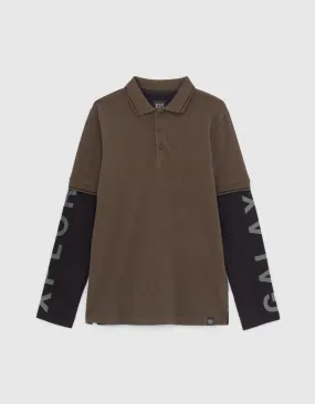 Polo bronze à manches longues jersey noires garçon 